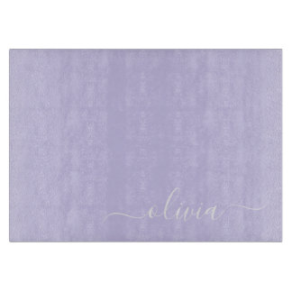Planche À Découper Lavande Purple Script Moderne Fille Monogramme Nom