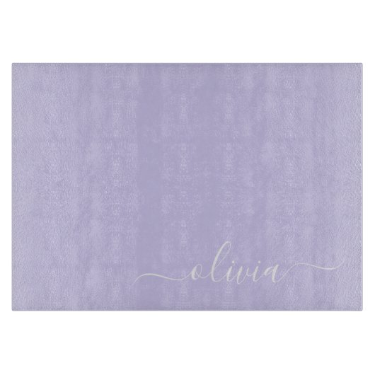 Planche À Découper Lavande Purple Script Moderne Fille Monogramme Nom (Devant)