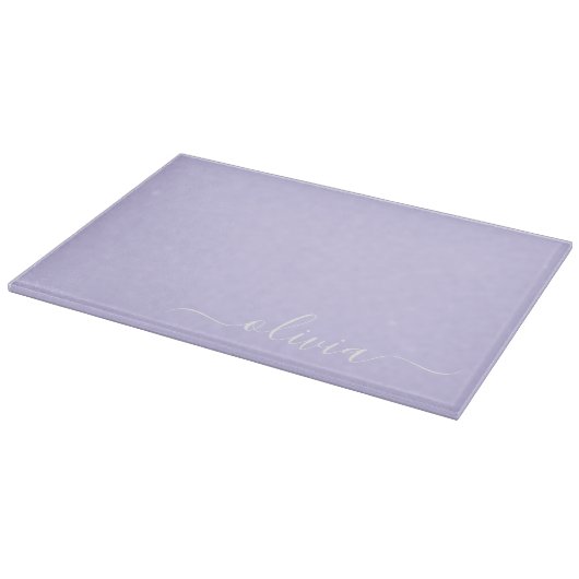 Planche À Découper Lavande Purple Script Moderne Fille Monogramme Nom (Coin)