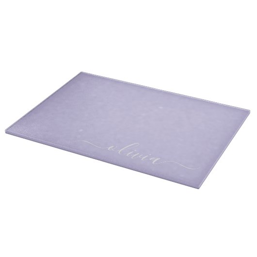 Planche À Découper Lavande Purple Script Moderne Fille Monogramme Nom (Coin)