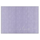 Planche À Découper Lavande Purple Script Moderne Fille Monogramme Nom (Devant)