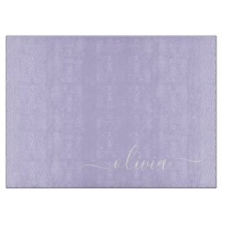Planche À Découper Lavande Purple Script Moderne Fille Monogramme Nom