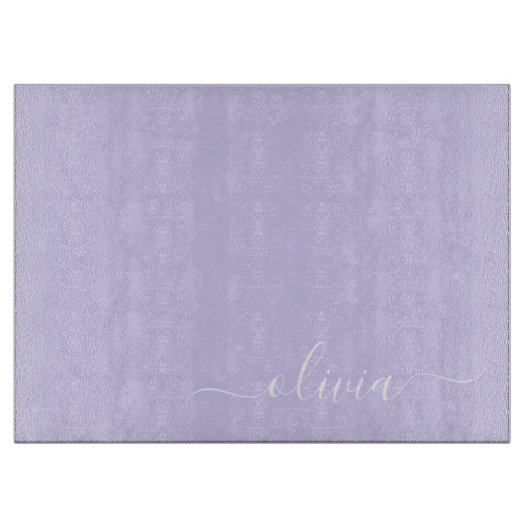 Planche À Découper Lavande Purple Script Moderne Fille Monogramme Nom (Devant)
