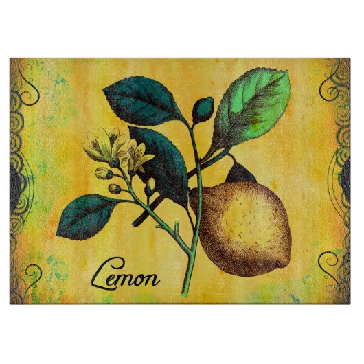 Planche À Découper Le fruit de citron fleurit le cru de feuille (Devant)