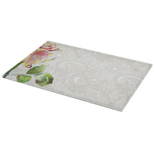 Planche À Découper Le motif floral fleuri avec l'aquarelle rose s'est