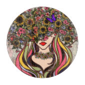 Planche À Découper Le visage de la femme, avec des fleurs et des papi (Devant)
