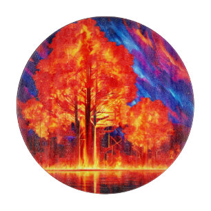 Planche À Découper L'emblème de la forêt de feu aux couleurs vives