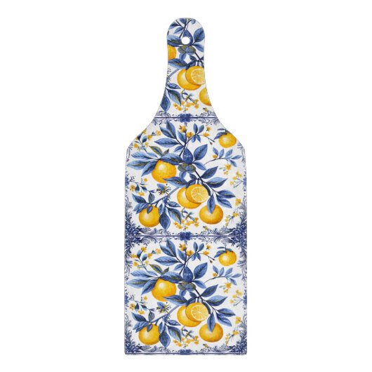 Planche À Découper 🍋 Lemon Azulejo avec éléments bleus (Devant)