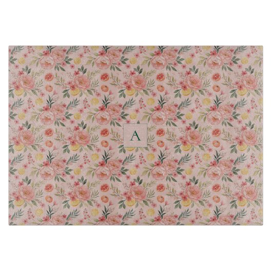 Planche À Découper Lemon  Floral pink Peony rustic Pattern monogram (Devant)