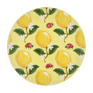 Planche À Découper Lemon Ladybug : Motif jaune tropical.