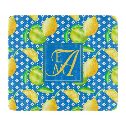 Planche À Découper Lemon Tree Ocean Blue MONOGRAM (Devant)