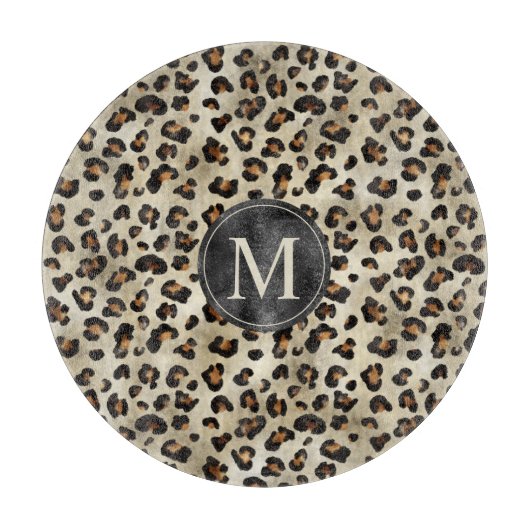 Planche À Découper Leopard Animal Print With Black Faux Foil Monogram (Devant)