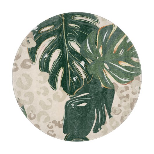 Planche À Découper Leopard Monstera : Jungle Imprimer Vintage. (Devant)