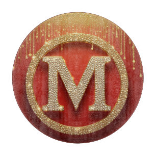 Planche À Découper Lettre initiale M Monogramme doré pailleté