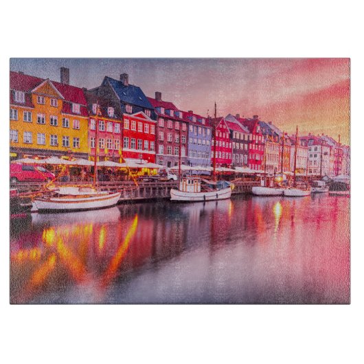 Planche À Découper Lever de soleil à Copenhague Nyhavn, Danemark (Devant)