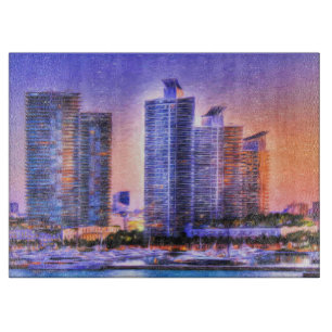 Planche À Découper Lever de soleil sur la skyline vibrante de Miami