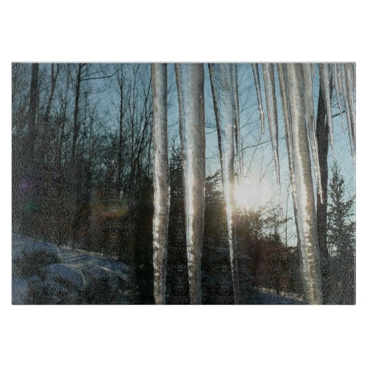 Planche À Découper Lever du soleil à travers Icicles hiver Photograph (Devant)