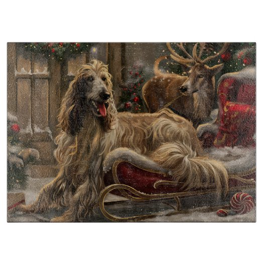 Planche À Découper Lévrier Afghan Noël Festif (Devant)