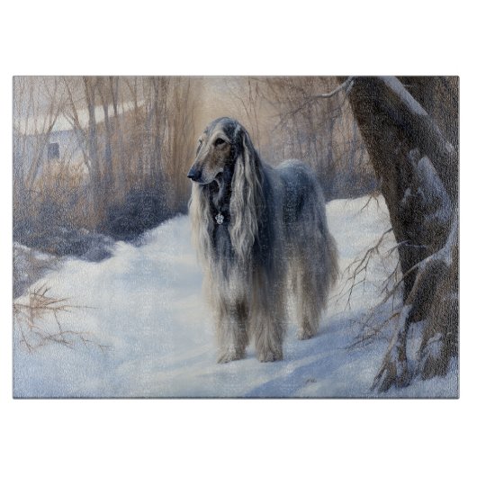 Planche À Découper Lévrier Afghan Noël Qu'il neige (Devant)