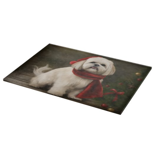 Planche À Découper Lhasa Apso Chien dans Noël de neige (Coin)
