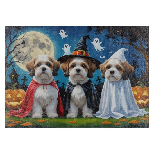 Planche À Découper Lhasa Apso Chiens Citrouille Halloween Funny (Devant)