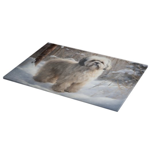 Planche À Découper Lhassa Apso Laisse Neige Noël (Coin)