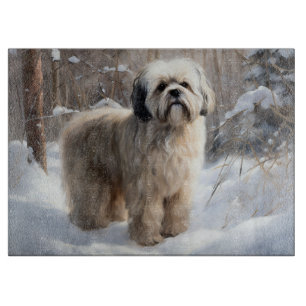 Planche À Découper Lhassa Apso Laisse Neige Noël