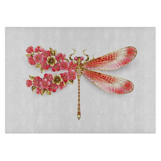 Planche À Découper libellule de fleurs avec sakura de bijoux (Devant)
