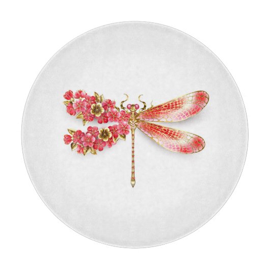 Planche À Découper libellule de fleurs avec sakura de bijoux (Devant)