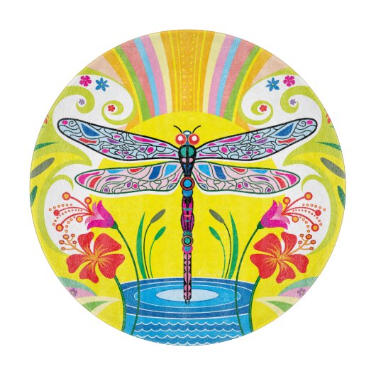 Planche À Découper Libellule radieuse et fleurs sauvages (Devant)