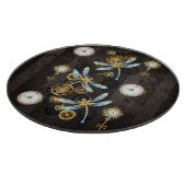 Planche À Découper Libellules Steampunk sur fond rayé marron (Coin)