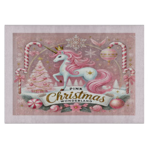 Planche À Découper Licorne Rose de Noël au Pays des Merveilles