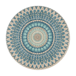 Planche À Découper Light Teal Blue Beige Mandala 