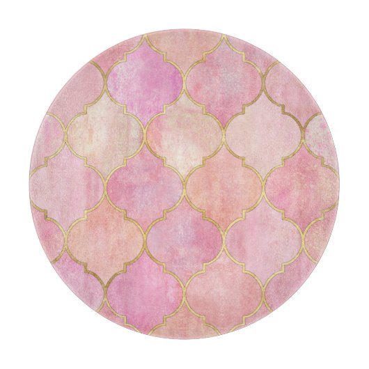 Planche À Découper Ligne d'or marocaine : Aquarelle rose (Devant)