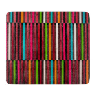 Planche À Découper Lignes colorées Bois Bleu Orange Motif Amusant