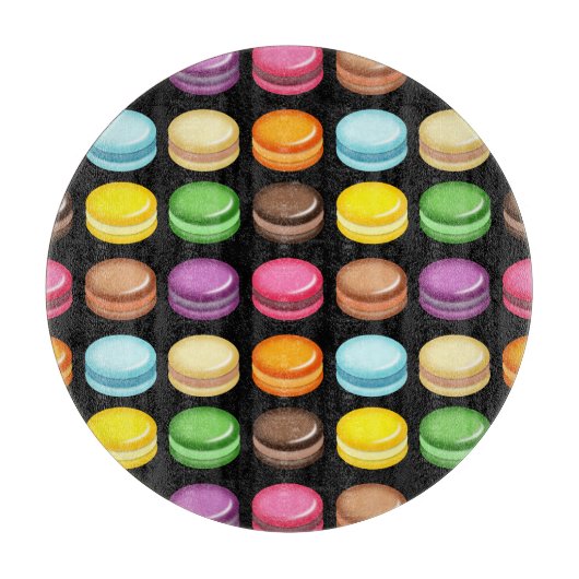 Planche À Découper Lignes de Macarons sur noir (Devant)