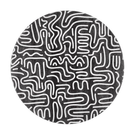Planche À Découper Lignes ondulées de doodle rétro : Monochrome (Devant)