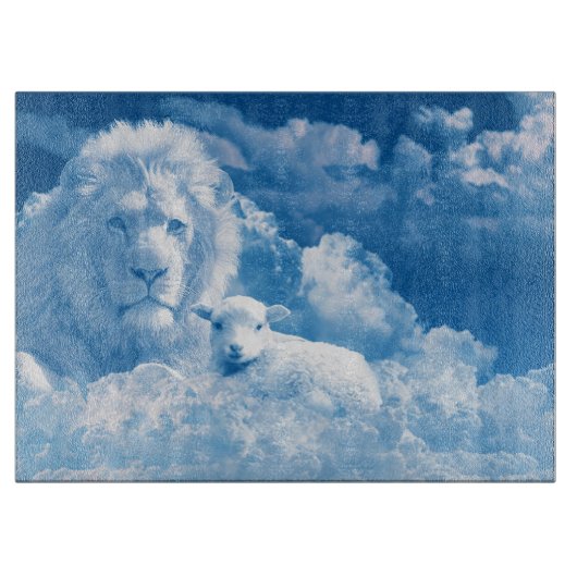 Planche À Découper Lion et agneau dans les nuages (Devant)