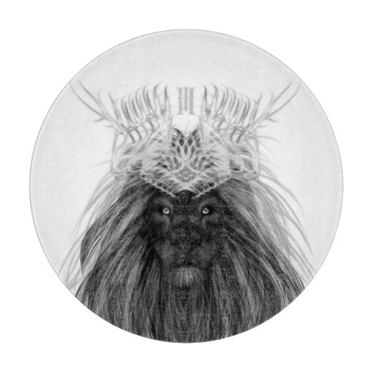 Planche À Découper Lion noir avec couronne Antlers et monogramme (Devant)