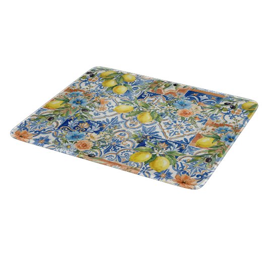 Planche À Découper Lisbon Blue Lemon Tile Citrus Kitchen Decor (Coin)