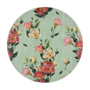 Planche À Découper Lisianthus victorien : Aquarelle Florale d'olive.