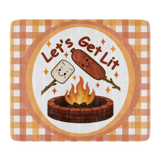 Planche À Découper Lit Firepit - mignon Marshmallow & Hot Dog (Devant)
