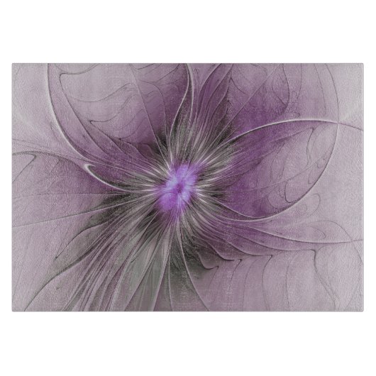 Planche À Découper Little Beauty Modern Mauve Gray Fractal Art Flower (Devant)