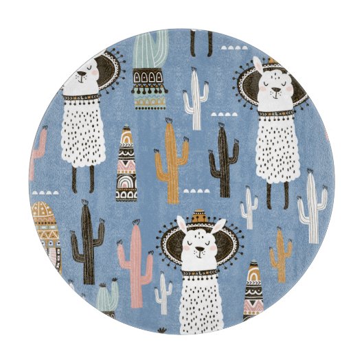 Planche À Découper Llama, Cactus, Motif d'éléments à main. (Devant)