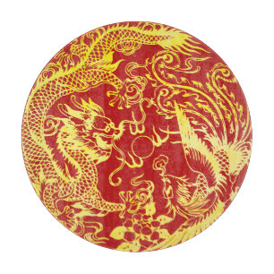Planche À Découper Logo de mariage chinois dragon phénix