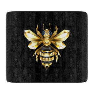 Planche À Découper Logo Faux Gold Foil Bee Polygonal sur Noir