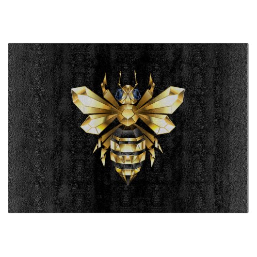 Planche À Découper Logo Faux Gold Foil Bee Polygonal sur Noir (Devant)