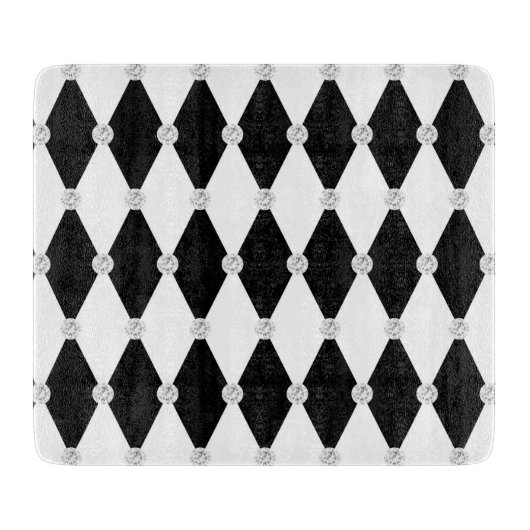 Planche À Découper Losange forme diamant noir blanc Harlequin (Devant)
