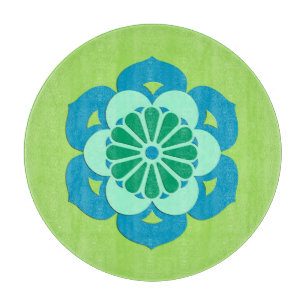 Planche À Découper Lotus Flower Mandala, Lime Green et Bleu clair