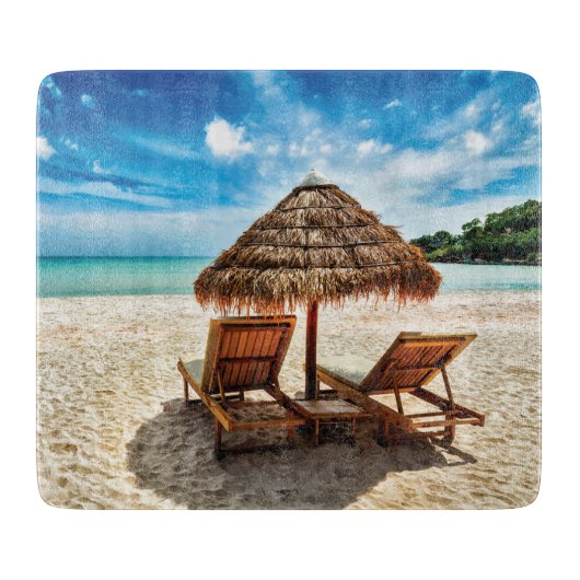 Planche À Découper Lounge on beach throw pillow (Devant)
